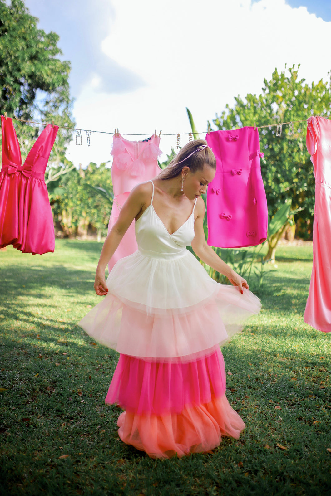 Vestido maxi tull pink