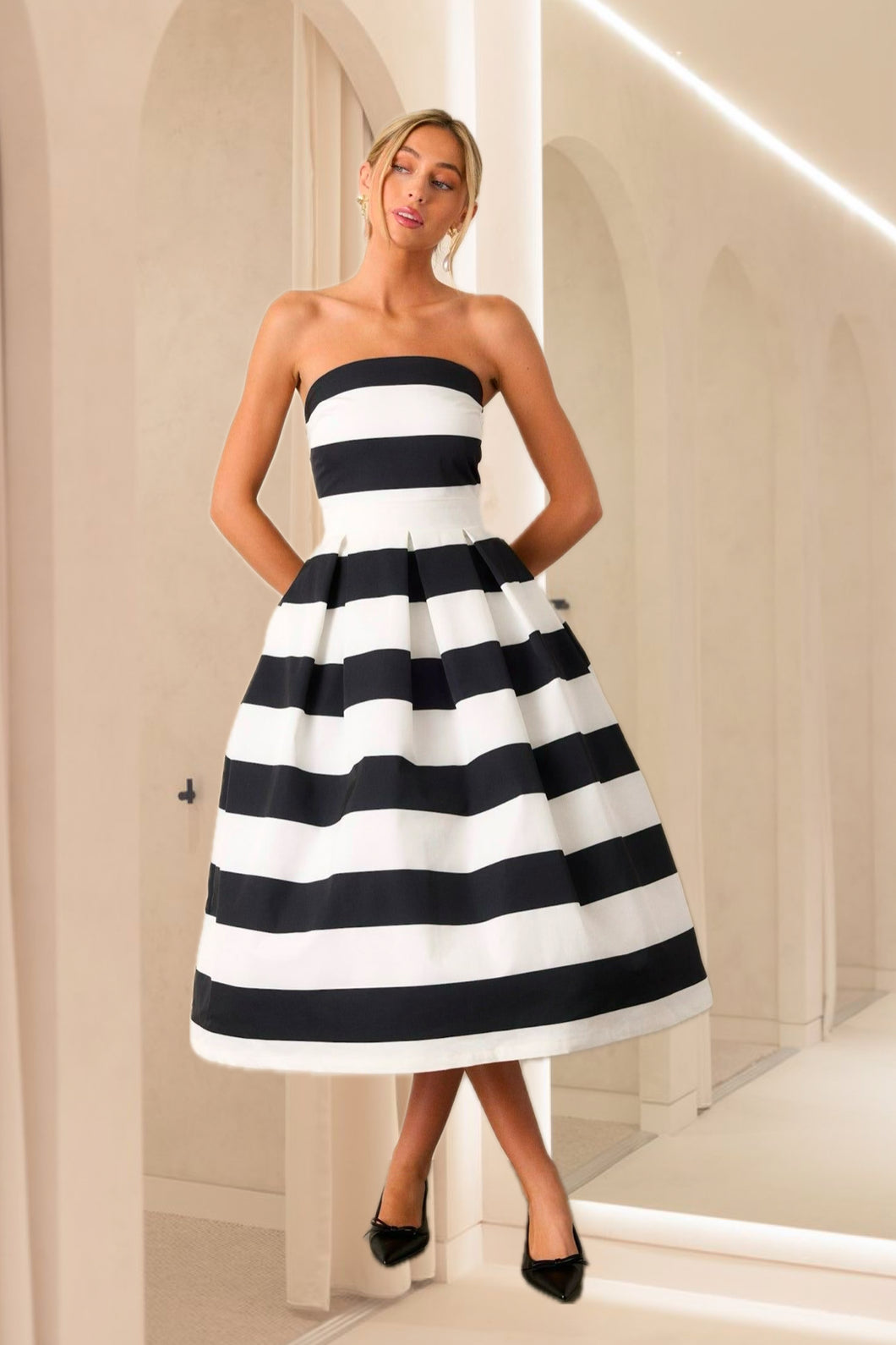Vestido black & white line