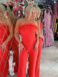 Jumpsuit Orange feathers