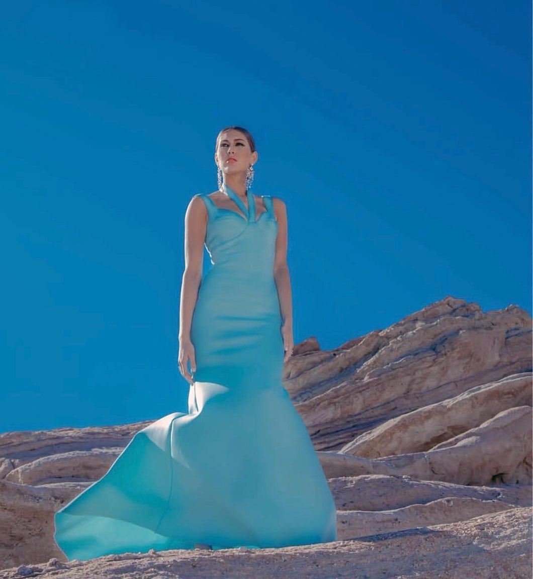 RENTA Vestido neopreno azul