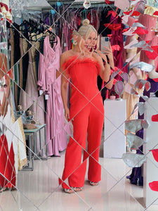 Jumpsuit Orange feathers