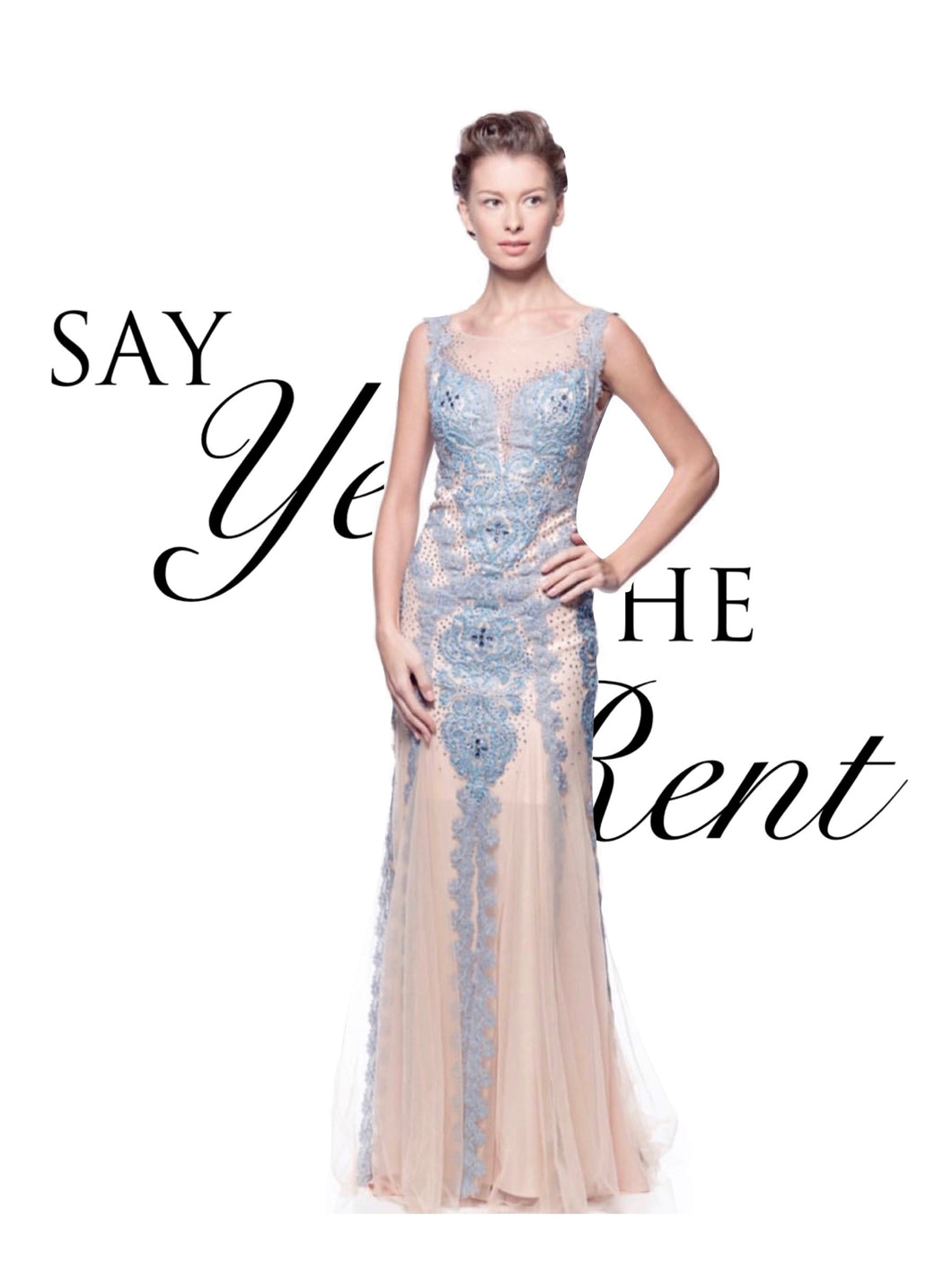 RENTA Vestido nude con encaje azul
