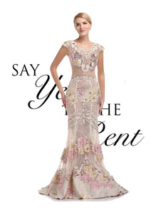 RENTA Vestido floreado nude